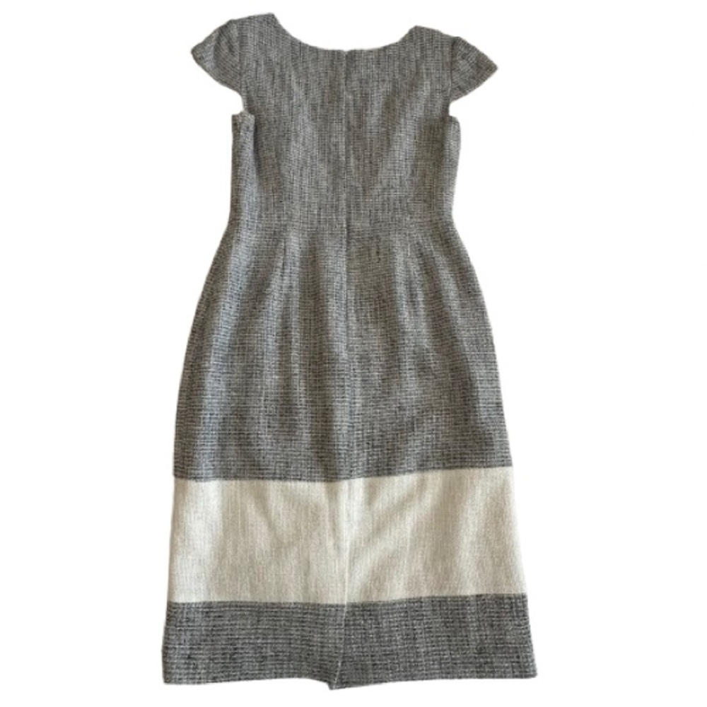 Kay Unger Chick Women's Sz.4 Gray Black & Ivory Short Sleeves Lined Midi Dress - Picture 6 of 16